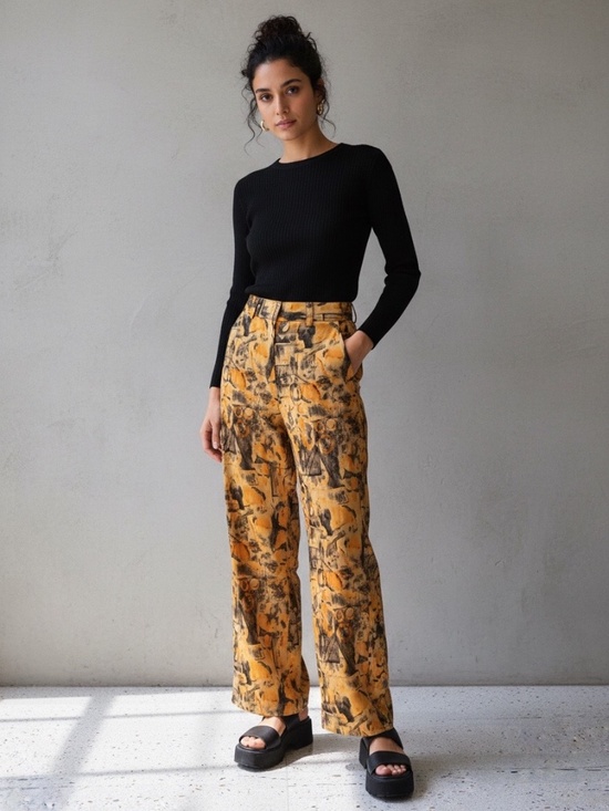 Source Unknown Pants - Vintage Abstract Print High Waist Trousers Size 4/6